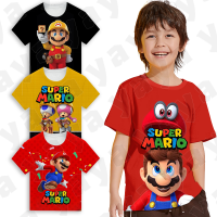 * YAYA * 2023เสื้อยืดเด็กหญิงเด็กชายลายภาพยนตร์ Super Mario Bros เด็กแบบแฟชั่น Kemeja Lengan Pendek