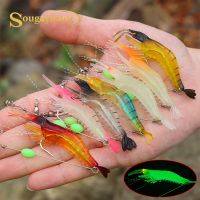 Sougayilang Soft Fishing Luminous Shrimp Lure with Hook Swivel Beads Artificial Silicone Glow Fishing Bait Fish Bait Set JiggingLures Baits