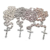 Catholic White Natural Pearls Long Chain Necklace Virgin Holy Jesus Cross Pendant Rosary Beads Necklace Religious Prayer Jewelry