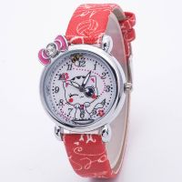 Kawaii Watches For Children Cute Cartoon Cat Digital Bow Tie Pink Leather Quartz Wristwatches Fashion kids 39; Watches Relogio Gift