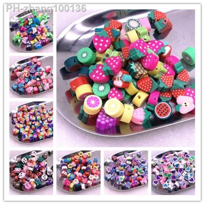 30pcs 10mm Color Fruit/flowers Beads Polymer Clay Beads Polymer Clay Spacer Loose Beads for Necklace DIY Bracelet Accessories