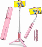 Selfie Stick Tripod Colorlizard Selfie Stick Tripod with Remote, Aluminum Alloy Phone Tripod, Best Foldable Mini Extendable Tripod Stand 270° Rotation Compatible with iPhone/Android Travel Essentials Pink