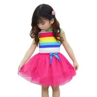 1-9 Years Girls Summer Rainbow Dress Cotton Princess Vest Kids Children Sun Dresses