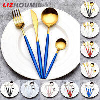 LIZHOUMIL ขอบเรียบกันลื่น4ชุดช้อนส้อมที่จับแสนสบายสแตนเลสชุดมีดส้อม304เหมาะสำหรับร้านอาหารในบ้าน