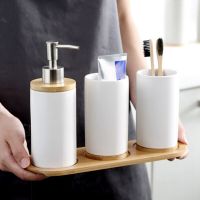 2 /3 Cavity Bamboo Mouthwash Cup Tray Bathroom Accessory Set Simple Hotel Wash Set Kitchen Storage Holder