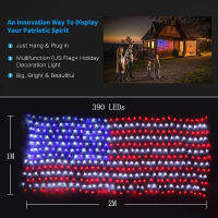 2X1M 390 LEDs American Flag Lights Waterproof US Flag Net Light For Independence Day Yard Garden Christmas Party Decoration