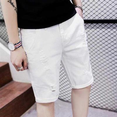กางเกงผ้ายีนส์ขาสั้นสีขาวสำหรับผู้ชาย,กางเกงขาสั้นแฟชั่นเกาหลีกางเกงขาสั้นแบบลำลองขาหลวมแฟชั่นฤดูร้อน