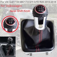 ‘；。【； Auto Black Leather Boots Gear Shift Stick Shifter Knob 5/6 Speed For Volkswagen VW Golf 7 A7 MK7 VII For GTI GTD 2013-2018