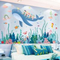 [shijuekongjian] Seaweed Fish Wall Stickers DIY Whale Children Mural Decals for Kids Room Baby Bedroom Bathroom Home Decoration Stickers