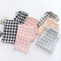 Couple Plaid Pants Cotton Long Trousers Casual Thin Home Pants Loose Drawstring Sleep Bottoms Women Pink Plaid Pajama Pants