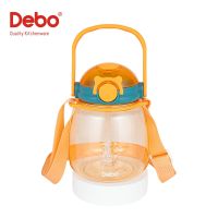 Debo 900ml Kawaii Water Bottle Cute Girls with Stickers Straw Big Belly Cup Sports Portable Jug Kettle Bottle with Strap for Kid