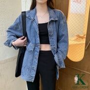Áo khoác Jean nữ dài tay form rộng màu xanh và đen dáng suông chất bò