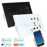 110V 220V 5หลุมซ็อกเก็ตสากลและ2พอร์ตชาร์จ USB Wifi Touch Wall Switch ทำงานร่วมกับ Tuya Smart Life APP การควบคุมด้วยเสียง