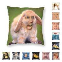 ™☸ Nicolas Cage Rabbit Pillowcase Home Decor Square Funny Meme Cushions Throw Pillow for Sofa Double-sided Printing