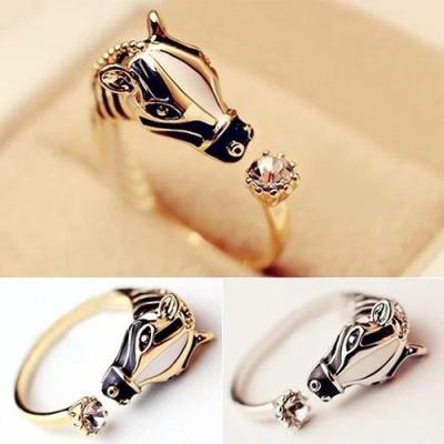 [MM75] น่ารักหญิงม้าเปิดแหวนสีทองแต่งงานสัตว์แหวนสัญญาปรับแหวนหมั้นสำหรับผู้หญิง