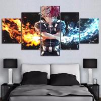 ✧❁℗ ผ้าใบพิมพ์ My Hero Academia Wall Art 5 ชิ้น Todoroki Shoto ตัวการ์ตูนภาพอะนิเมะโปสเตอร์ตกแต่งบ้าน Modular ภาพวาด