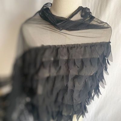 ผ้าแจ็คการ์ดขนนกสีดำดอกไม้ตัดผ้าดีไซน์ขอบกระโปรงผ้าทำด้วยมือ Diy ถุงตาข่ายใส่ชุดชั้นในสามมิติ