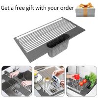 Dish Drainer Over Sink For Kitchen Organizer Multi-Use Roll-up Drying Foldable Rack Fruit Vegetable Meat Mat Dropship