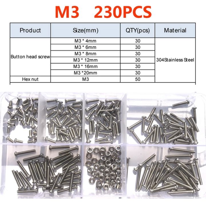 120-434pcs-m2-m3-m4-m5-m6-304-a2-round-stainless-steel-hex-socket-button-head-allen-bolt-screw-and-304-nut-assortment-kit-set