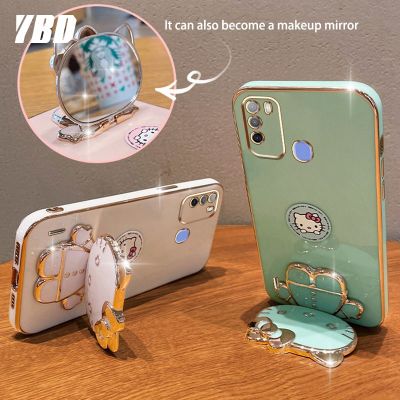YBDมีเคสโทรศัพท์กระจกสำหรับ Infinix Itel S16 Vision 1 Pro เคส3D แมวน่ารักพับได้เคสซิลิโคนแบบนิ่มขายึดภาพสามมิติ