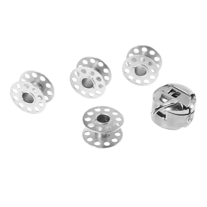 Domestic sewing machine bobbin case + 4 bobbins will fit,brother janome