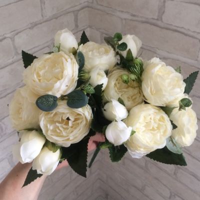 （A SHACK） 5หัวใหญ่/ช่อดอกไม้ดอกโบตั๋นดอกไม้ประดิษฐ์ผ้าไหมดอกโบตั๋นช่อดอกไม้4ดอกตูมงานแต่งงานของตกแต่งบ้าน Fake PeonyFlower