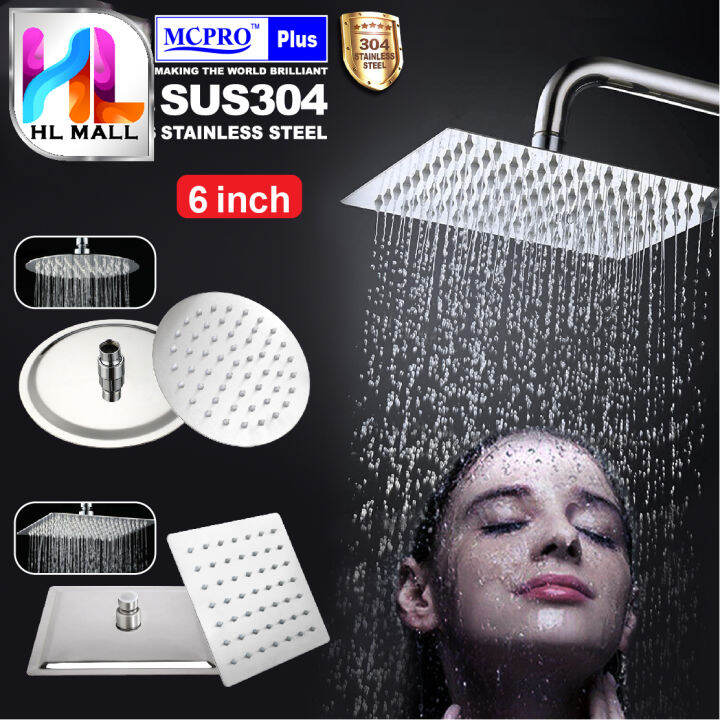 MCPRO PLUS 6" inch Round / Square Stainless Steel SUS304 Rainfall Shower Head Rainfall Bathroom