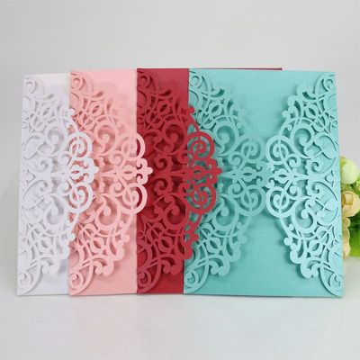 50Pcs/100pcs Wedding Invitations Cards Laser Cut Flower Multi Color Decor Gift Greeting Card RSVP Customize Party Supplies