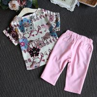 Ready Stock! Kids Girls Sleeveless Floral Shirt+Shorts Clothing Sets