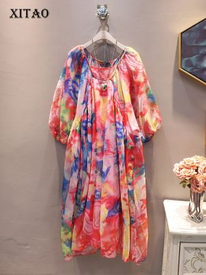 XITAO Casual Print Female Dress Personality Fashion Loose O-neck Short Sleeve Dress Women
