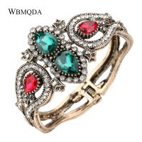 Wbmqda หรูหราสีโบราณกำไลข้อมือผู้หญิงเครื่องประดับตุรกี Boho แก้วคริสตัลเรโทรกำไลข้อมือตกแต่งมือ