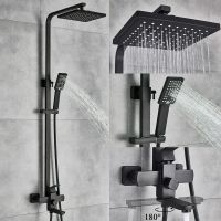 Black/Silver Bathroom Faucet Rain Shower Head Bath Faucet Shower Mixer Wall Mounted Bathtub Shower Set Mixer Tap Shower Faucet