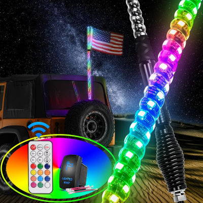 Nilight 1PC 3FT Spiral RGB Led Whip Light with Spring Base Chasing Light RF Remote Control Lighted Antenna Whips for Can-Am ATV UTV RZR Polaris Dune Buggy Offroad Truck, 2 Years Warranty 3FT -1PC Light RGB