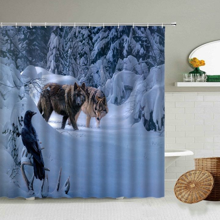 snow-leopard-printed-shower-curtain-tiger-wolf-wild-animal-winter-natural-landscape-bathroom-decor-with-hook-waterproof-screen