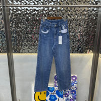 Mm6 Margiela กางเกงยีนส์สตรี Casual แฟชั่นแบรนด์กางเกงยีนส์ขาตรง Streetwear แนวโน้ม Letter Pocket Design Y2K Denim กางเกง