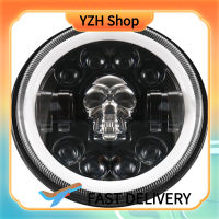 YZH Shop ไฟ LED หัวกะโหลก H4ขนาด7นิ้วไฟหน้าพร้อม DRL ลำแสงสูง/ต่ำไฟวงแหวนไฟหน้าวงกลมอเนกประสงค์อุปกรณ์ตกแต่งรถยนต์ IP67กันน้ำ