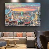 Thomas Kinkade Christmas Snow Landscape Farmhouse City Poster-ภาพวาดพิมพ์ HD สำหรับตกแต่งบ้าน-ภาพศิลปะผ้าใบธรรมชาติเหมาะสำหรับห้องนั่งเล่นห้องนอนหรือสำนักงาน