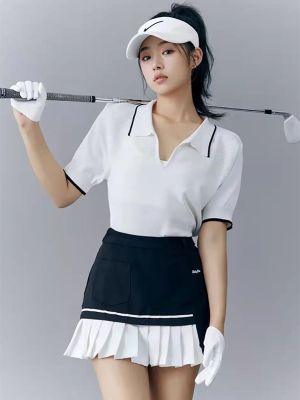 เสื้อโปโลผู้หญิง,เสื้อฉบับภาษาเกาหลีแฟชั่นกางเกงเล่นกอล์ฟแฟชั่นสีขาวเนื้อผ้าเย็นฤดูร้อนกระโปรงมีจีบแห้งเร็ว