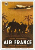 ขนาดใหญ่กรอบไม้ Afrique Occidentale (แอฟริกาตะวันตก) Afrique Équatoriale (Equatorial Afica)-France - Elephants - Vintage Airlines โปสเตอร์การเดินทางโดย Vincent Guerra C.194. ..