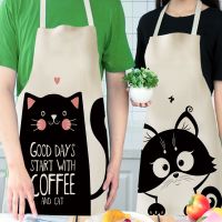 Cute Cat Printed Linen Apron Dress for Woman Men Kids Children Cartoon Animal Halloween Baking Cooking Pink Kitchen Accessories