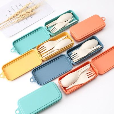 Foldable Cutlery Set Portable Travel Dinnerware Utensil Box  Eco-friendly Wheat Straw Tableware Detachable Knife Fork Spoon Flatware Sets
