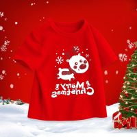 COD DDDGRYTRY เสื้อยืด แขนสั้น สีแดง พิมพ์ลาย Merry Christmas แฟชั่นสําหรับเด็กผู้ชาย และเด็กผู้หญิง