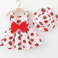 【cw】 Baby With Hat 2pcs Sets Strawberry Print Toddler Kids Sleeveless Birthday ！