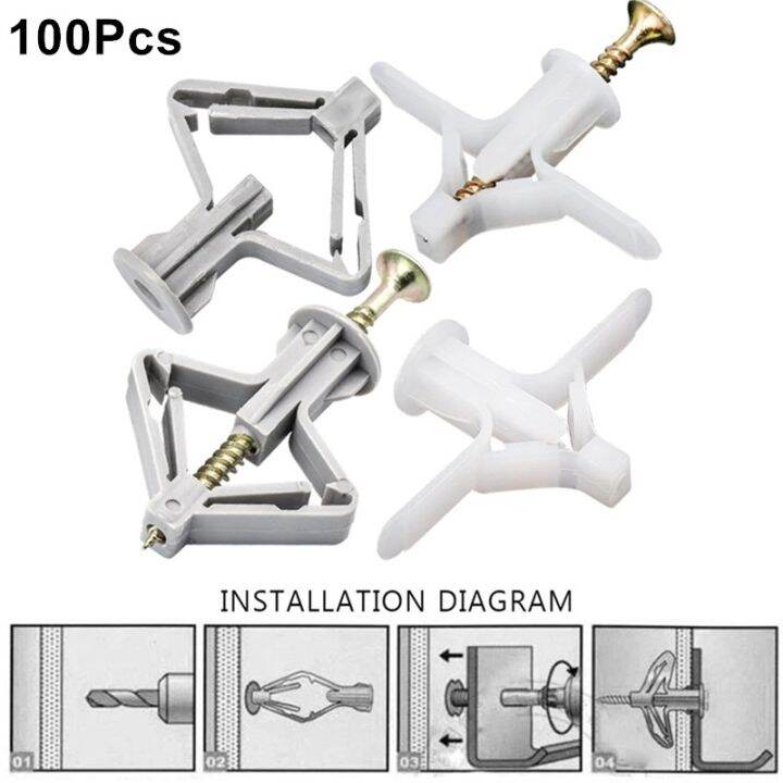 【SHUN FA】100pcs Plastic Nylon Plane Type Expansion Bolt for Hollow