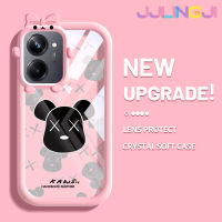 Jlingji เคสสำหรับ Realme 10 Realme 10 Pro Plus 5G เคสการ์ตูนแบรนด์หมีน้อยสีสันสดใสนิ่มสำหรับเลนส์กันกระแทกแบบใสเคสมือถือความคิดสร้างสรรค์โปร่งใสเรียบง่ายฝาครอบป้องกันซิลิโคน