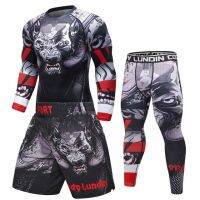 เสื้อเจอร์ซีย์ + กางเกงสำหรับผู้ชายเสื้อยืดฟิตเนส + กางเกง MMA Rashguard Jiu Jitsu สำหรับชุดชกมวยใส่ในยิม