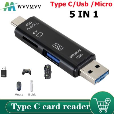 USB2.0แฟลชไดร์ฟเครื่องอ่านการ์ด OTG แบบ5 In 1ความเร็วสูงใช้ได้กับโทรศัพท์แอนดรอยด์ TF แผงขยายสัญญาณ