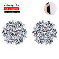 Serenity วัน S925เงินสเตอร์ลิงสตั๊ดหูเครื่องประดับ D สี1.6กะรัตคู่เต็ม Moissanite หั่นสี่เหลี่ยมลูกเต๋าเกล็ดหิมะต่างหูสำหรับผู้หญิง