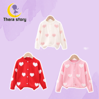 TH Girls Sweater Cardigan New Little Girl Peach Heart Fashion Coat