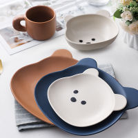 Ins Cute Bear Matte Ceramic Salad Bowl Cute Food Plate Yogurt Bowl Small Dishes Afternoon Tea Dessert Plate Creative Tableware